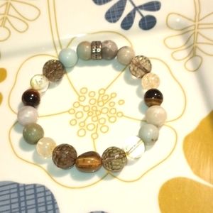 INDIGO HEALS AMANZONITE,TIGER EYE AND SMOKEY QUARTZ 8/10MM BRACELET